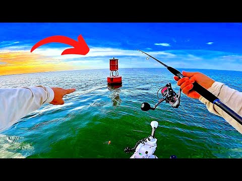 Fishing a LIVE! SHRIMP under these SEA BUOYS for my DINNER! [Catch, Clean, Cook]