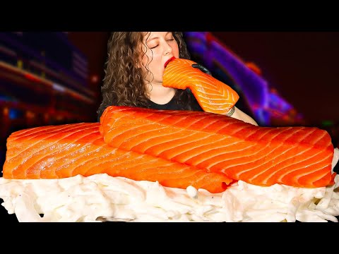 SALMON MUKBANG | CREAMY ONION SALAD | ASMR FOOD | ASMR EATING