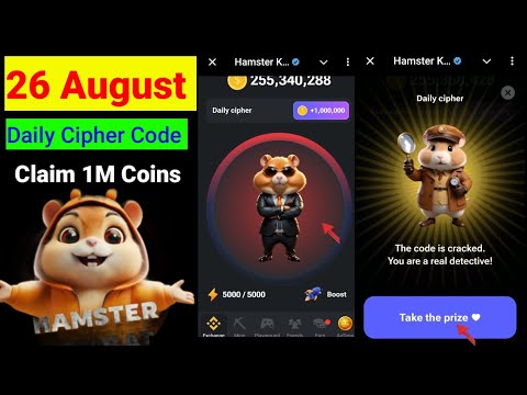 Hamster Kombat Daily Cipher Code 26 August 2024 |Hamster Daily Combo 26 August | #dailycipher