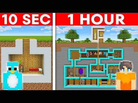 10 Second vs 1 Hour - Underground House Build Challenge in Minecraft