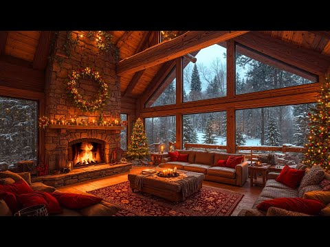 Cozy Christmas Ambience & Christmas Jazz Relaxing Music to Stress Relief 🎄 Fireplace Crackling Sound