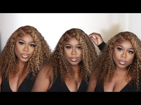 Textured Blonde Highlights Curly WIG NO ADHESIVE Easy Blonde Beginner Wig Install | Nadula Hair