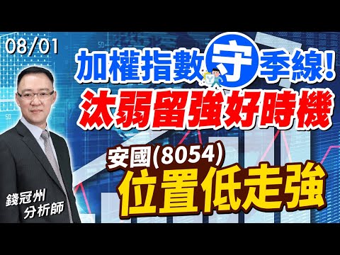 2024/08/01  加權指數守季線! 汰弱留強好時機，安國(8054)位置低走強  錢冠州分析師