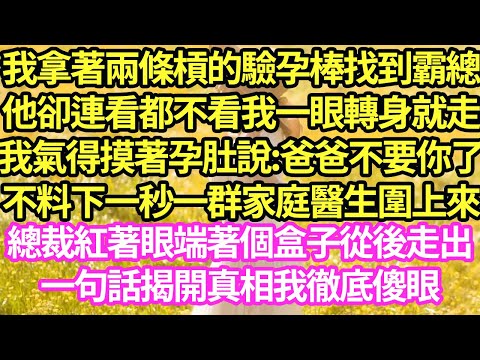 我拿著兩條槓的驗孕棒找到霸總,他卻連看都不看我一眼轉身就走,我氣得摸著孕肚說:爸爸不要你了,不料下一秒一群家庭醫生圍上來,總裁紅著眼端著個盒子從後走出,一句話揭開真相我徹底傻眼#甜寵#灰姑娘#霸道總裁