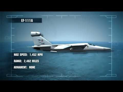 EF-111A Raven • Max Speed: 1,452 MPH • Range: 2,482 Miles • Reconnaissance • Unarmed