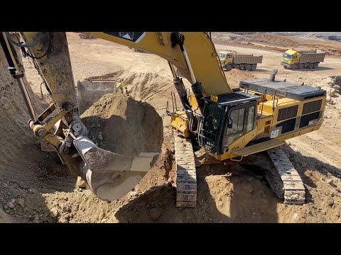 Caterpillar 385C Excavator Loading Soil On Mercedes And MAN 4 Axle Trucks - Ektor Epe