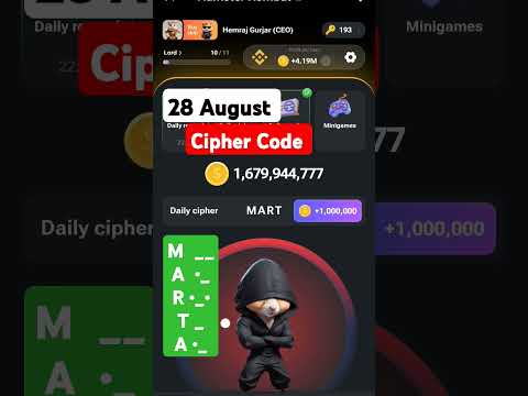 #28 August Cipher Code Hamster Kombat Today daily reward Delhi cyber code Daily Combo