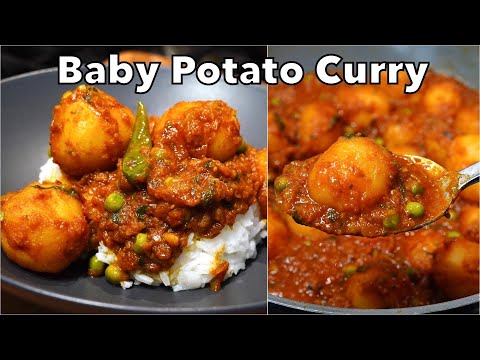 BABY POTATO & GREEN PEA CURRY With HOMEMADE SABJI MASALA RECIPE | Aloo Curry