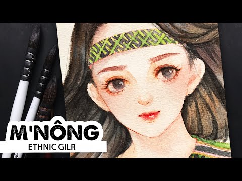 Draw WaterColor - "M'nong ethnic girl" by Huta Chan - Semi realistic style