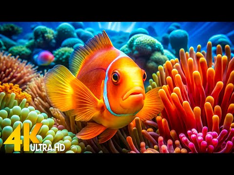 Aquarium 4K VIDEO (ULTRA HD) 🐠 Beautiful Coral Reef Fish - Relaxing Sleep Meditation Music #5