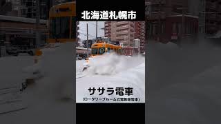 【札幌市電】雪を跳ね飛ばすササラ電車