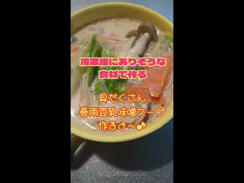 春雨豆乳味噌スープ作ったよ～ #豆乳味噌汁 #shorts