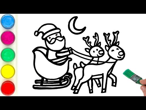 Santa Claus Sleigh and Reindeer Christmas Picture Drawing, Painting, Coloring for Kids, Toddlers