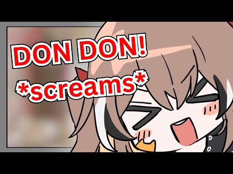 Mumei does a death metal Don Don and starts screaming