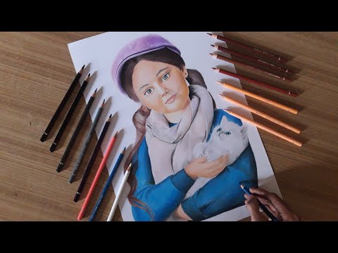 Drawing Girl with a Kitten | Drawing | sketch art | #drawing