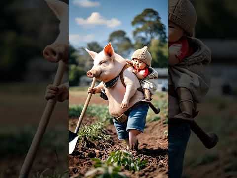 Piggy learned to grow vegetables, and it was not easy to carry the baby to work! Smart Pig Cute