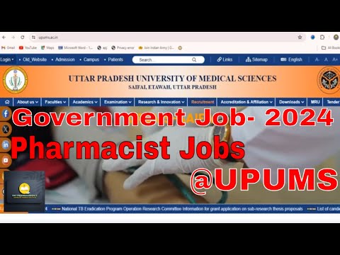 Pharmacist Vacancy at UPUMS | UP Pharmacy Govt. Jobs UPUMS 2024 | pharmacist vacancy 2024