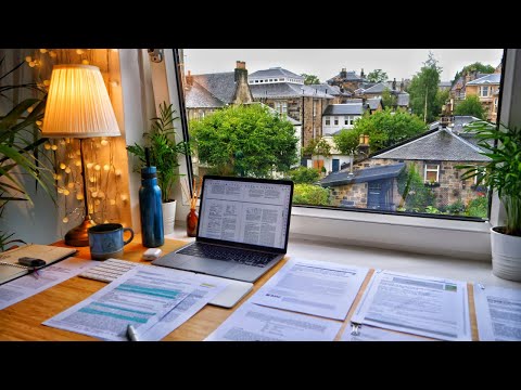 13 HOUR STUDY WITH ME on A RAINY DAY | Background noise, 10 min Break, No music, Study with Merve