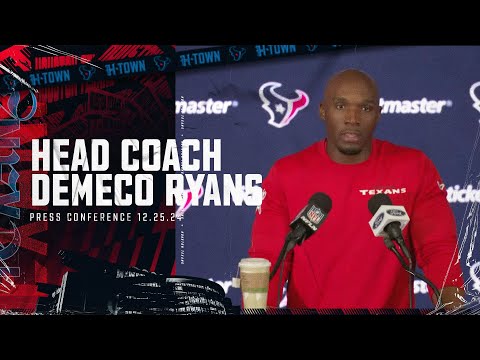 DeMeco Ryans addresses the media following the Texans vs Ravens Christmas Day game in Houston