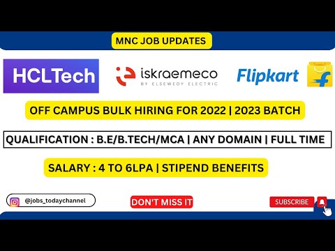 Iskraemeco, Flipkart, HCLTech Off-Campus Hiring: Freshers from 2022, 2023 Batch