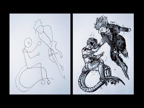 How to Draw Trunks vs Frieza | StickMan drawing | easy drawing