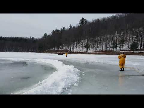 Leominster Fire Departments hover craft on Colburns Reservoir At Barrett Park, Feb. 23, 2019