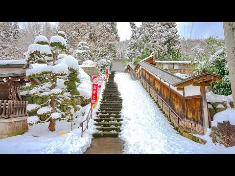 Japan: Yamadera Mountain Temple, Morning Walk in Winter • 4K HDR