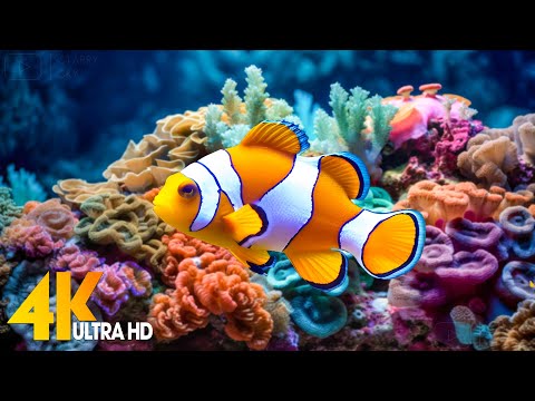 Aquarium 4K VIDEO (ULTRA HD) 🐠 Beautiful Coral Reef Fish - Relaxing Sleep Meditation Music #83