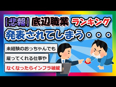 【2chまとめ】【悲報】底辺職業ランキング、発表されてしまう・・・【ゆっくり】