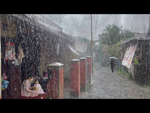 Super Heavy Rain in my village | non-stop rain all day, fell asleep immediately to the sound of rain