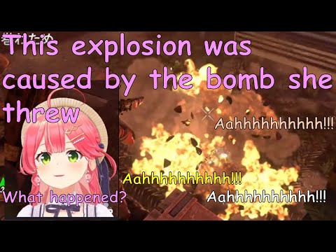 (Japanese VTuber Hololive Clips/ 7 days to Die) Sakura Miko destroied her home by throwing her bomb