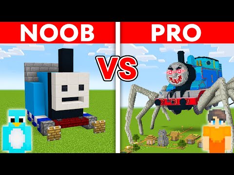 NOOB vs PRO: SCARY THOMAS TRAIN House Build Challenge in Minecraft