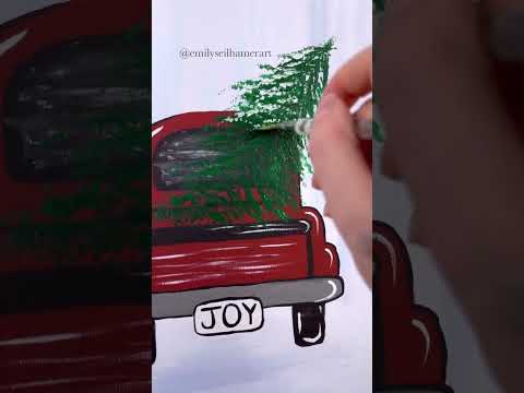 Painting a Christmas tree in the Christmas truck! 🎨#easypainting #paintingtips #tipsandtricks