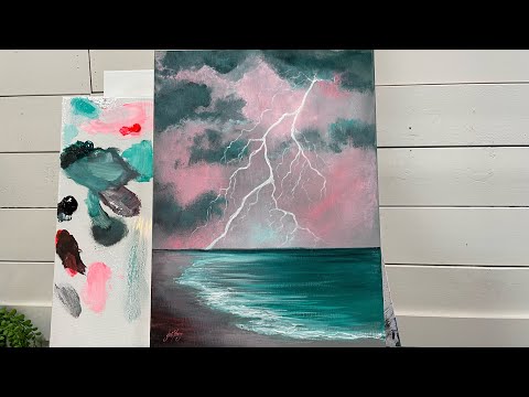 How To Paint LIGHTENING ON THE SEA acrylic painting tutorial for beginners