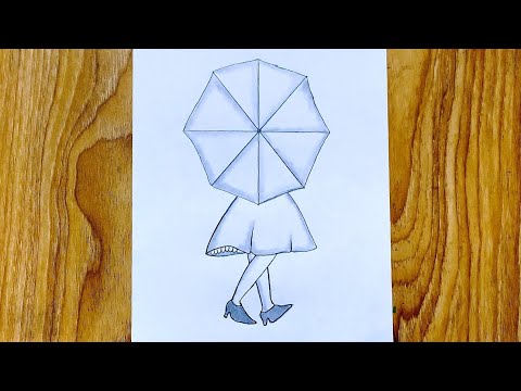 girl drawing with umbrella  | beautiful girl sketch | girl sketch