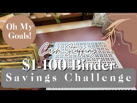 Cash Stuffing In My $1-100 Savings Challenge Binder! | Oh My Goals! Budget and Planning