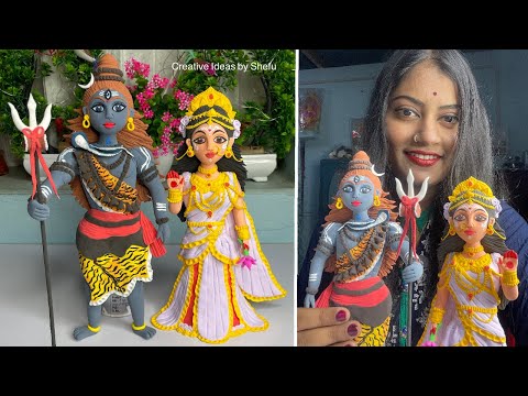 DIY how to make Shiv & Parvati idol with clay || small clay shiv & mata parvati murti making