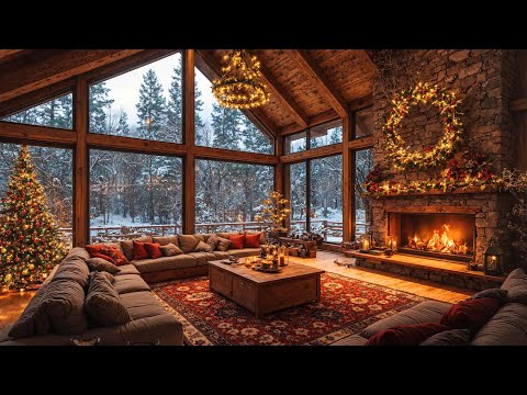 Christmas Fireplace Burning Sounds with Jazz Relaxing Music 🔥 Cozy Christmas Jazz Music Ambience 🎄