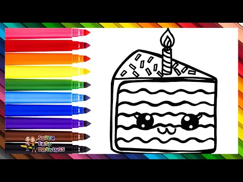 Draw and Color a Cute Slice of Cake 🍰🌈 Drawings for Kids