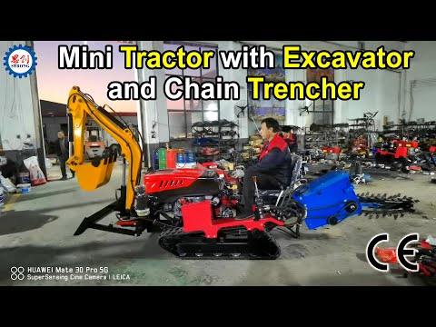 Mini Crawler Tractor with Front Excavator and Back Chain Trencher