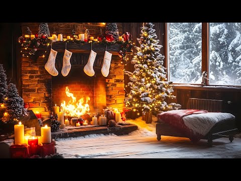 Relaxing Christmas Fireplace Snow Falling🎄 Cozy Christmas Fireplace Sounds🔥Christmas Wonderland