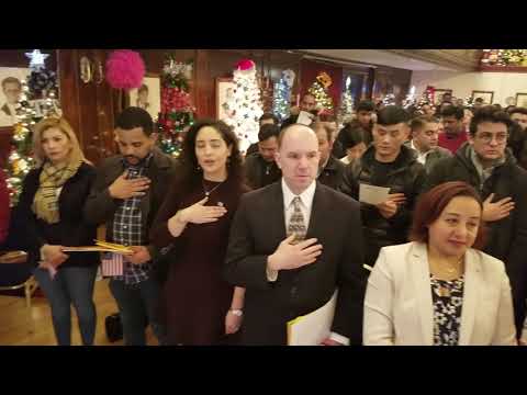 Singing of the national anthem at Naturalization Ceremony in Leominster