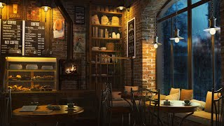 Cozy Coffee Shop Ambience☕: Relaxing Jazz Instrumental Music with Rain for Work, Study, Focus 24/7