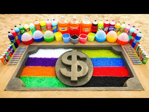 How to make US Dollar Logo with Cement & Orbeez Rainbow Mixing Coca Cola, Fanta, Mirinda vs Mentos