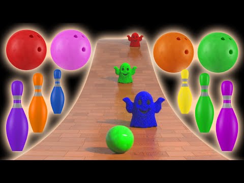 🎳 Bowling Ball Smashes Kinetic Sand Ghosts Pumpkins Shapes Letters! Fun Learning Alphabet for Kids!