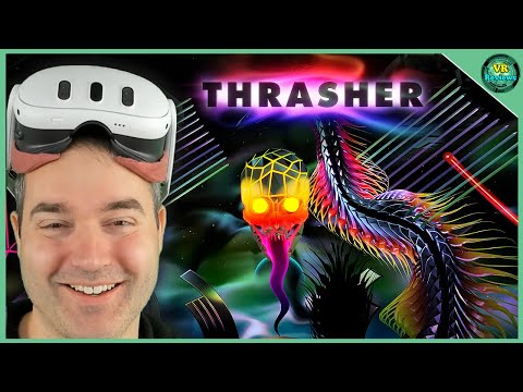 Mind-melting arcade action and giant space eels! THRASHER the arcade action odyssey for Quest 3.