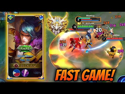 HAN XIN "FAST GAME" TANK BUILD JUNGLE! - HAN XIN GAMEPLAY RANK GRANDMASTER - HONOR OF KINGS