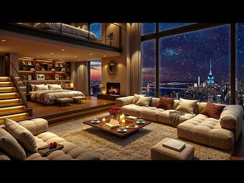 Cozy Apartment with a Winter Night View of New York ❄ Elegant Jazz Saxophone Music for Sleep & Relax