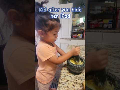 Kid after you hide her iPad . Kid in kitchen #kid #kitchen #digitaladdiction