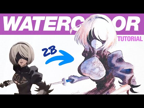 Real-time Anime Watercolor Tutorial [Nier Automata 2B] for beginners